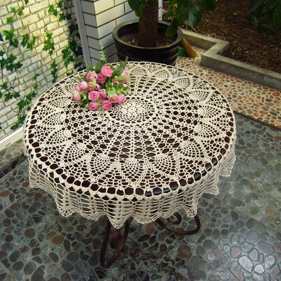 Rustic Handmade Crochet Cotton Round Tablecloth, Doily for Coffee Table Round Table, Hollow Out Lace Tablecloth for Kitchen Dining Room Decoration Crochet Doily