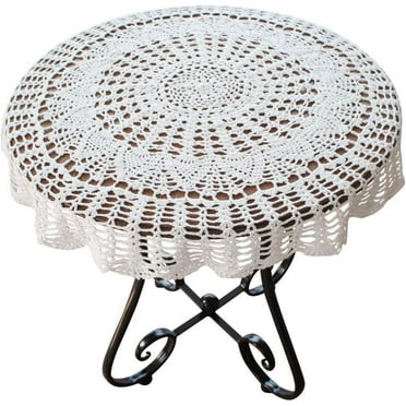 Rustic Handmade Crochet Cotton Round Tablecloth, Doily for Coffee Table Round Table, Hollow Out Lace Tablecloth for Kitchen Dining Room Decoration Crochet Doily