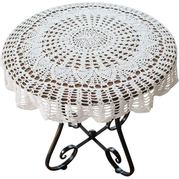 Rustic Handmade Crochet Cotton Round Tablecloth, Doily for Coffee Table Round Table, Hollow Out Lace Tablecloth for Kitchen Dining Room Decoration Crochet Doily