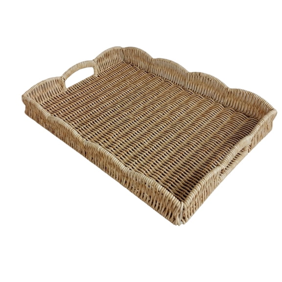 Rustic Handwoven Scalloped Tray Woven Basket Home Storage for Home Organization
