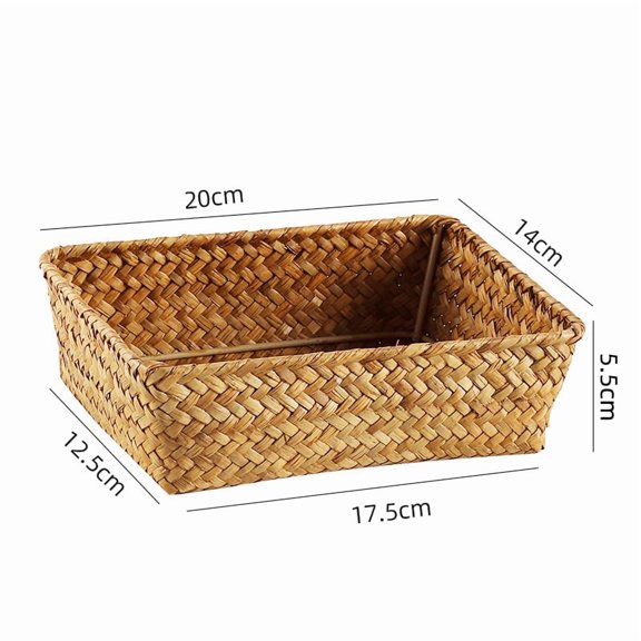 Rustic Handwoven Seagrass Organizer Baskets, Multi Sizes Wicker Storage Bins for Makeup, Socks, Pantry & Dresser Drawers