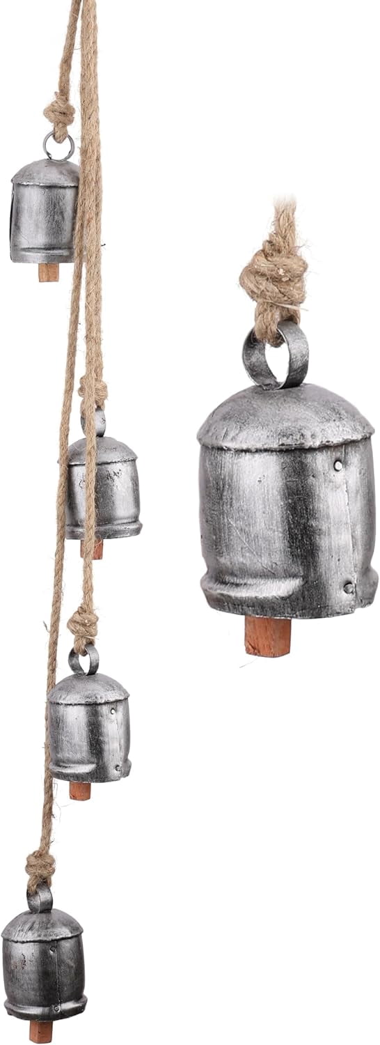 Rustic Hanging Jingle Bells for Crafts 36" – Vintage Metal Cow Bells for Crafting, Wreath, Garland, Farmhouse Christmas Decor – Iron Wind Chime for Outside Door, Wall, Tree, Holiday