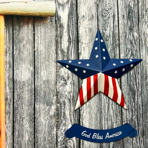 Rustic Hanging Metal American Flag Patriotic Barn Star Wall Door Yard Signs 4th of July Indoor Outdoor Decorations