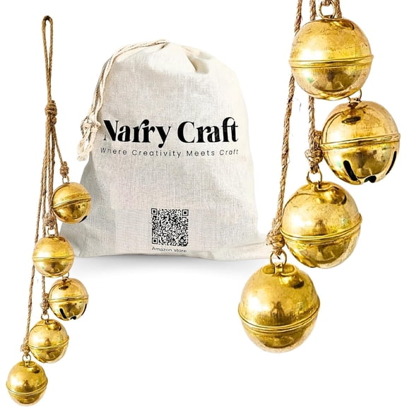 Rustic Hanging Ornaments Brass Bells Handcrafted Wind Chimes with 1-Inch and 3-Inch Bells, Bell Cluster for Home, Garden, Porch Handmade Hanging Lucky Bells On Rope (Brass 6, Small 6)