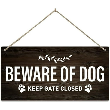 Rustic Hanging Wood Sign - Beware of Dog - Keep Gate Closed - Family Sign for Home Decor - Rustic Farmhouse Wall Art - 12 x 6 Inch