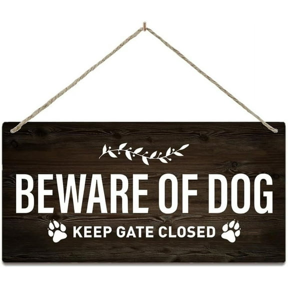 Rustic Hanging Wood Sign - Beware of Dog - Keep Gate Closed - Family Sign for Home Decor - Rustic Farmhouse Wall Art - 12 x 6 Inch