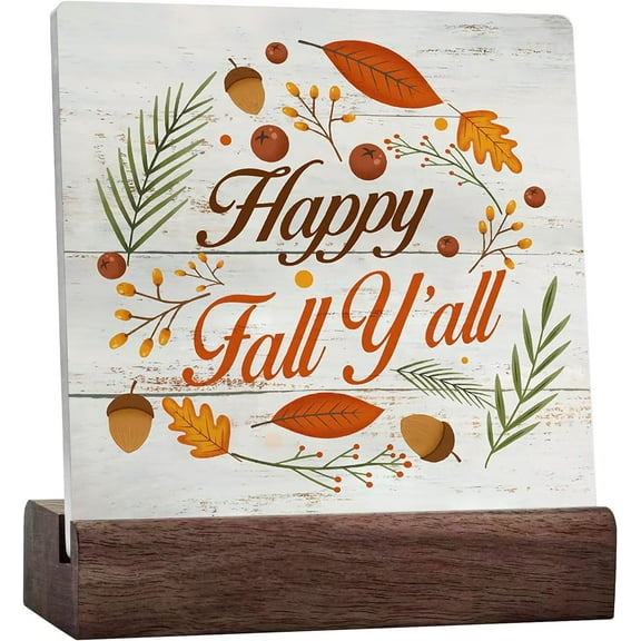 Rustic Happy Fall Y'All Sign Fall Autumn Ceramic Table Sign Halloween Sign Farmhouse Home Desk Shelf Decor