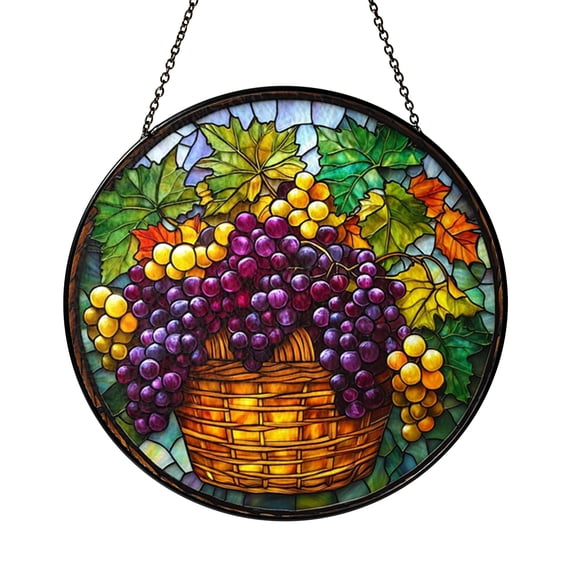Rustic Harvest Cornucopia Stained Glass Style Window Hanging