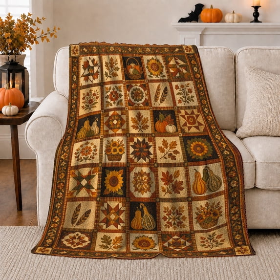 Rustic Harvest Pattern Pattern, Cozy Friendship Quote Scene, Warm Flannel Blanket for Ranch House and Living Room, Art Lovers Thanksgiving Gift, Festive Home Decor