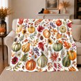 thumbnail image 1 of Rustic Harvest Pumpkin Autumn Foliage Pattern Watercolor Style, Cozy Festive Scene, Warm Flannel Blanket for Living Room and Family Room, Garden Lovers Thanksgiving Gift, Festive Home Decor, 1 of 9