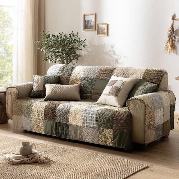 Rustic Haven Quilted Sofa Cover ,Soft Furniture Protector, Sofa Slipcover for Living Room, Cozy Couch Protector, Farmhouse Home Decor