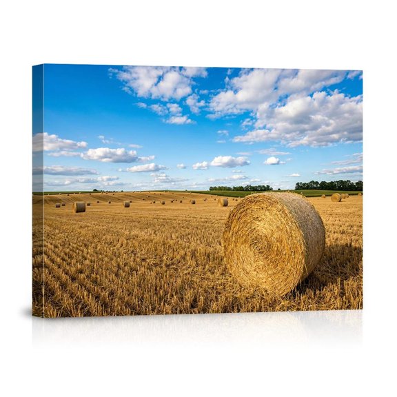Rustic Hay Bale Wall Art Farmhouse Decor Country Landscape Art Rural Field Photography Harvest Scene Artwork For Living Room, Unframed Paper Print