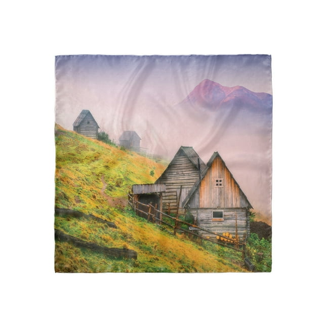 Rustic Head Scarf, Wooden Houses Mountain, Head Wrap, 3 Sizes, by Ambesonne