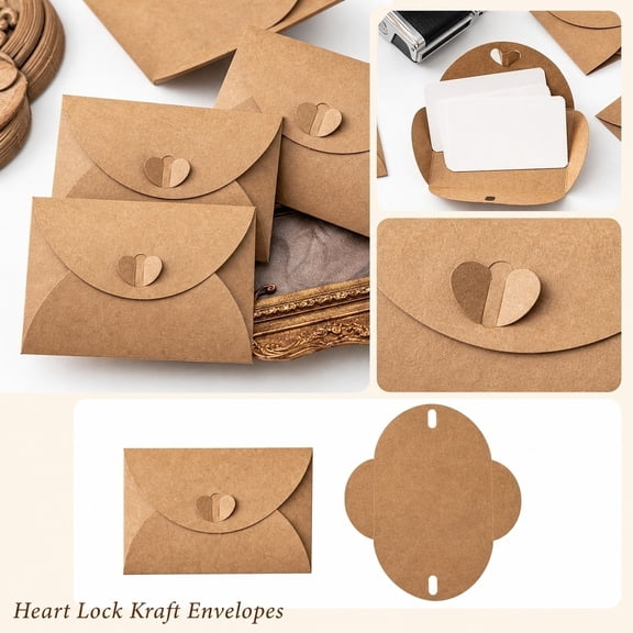 Rustic Heart Clasp Envelopes Mini Gift Card Envelopes Heart Closure Invitation Sleeves Greeting Card Envelopes Party Sleeves For Wedding Valentine Holiday ,1Pack Yellow