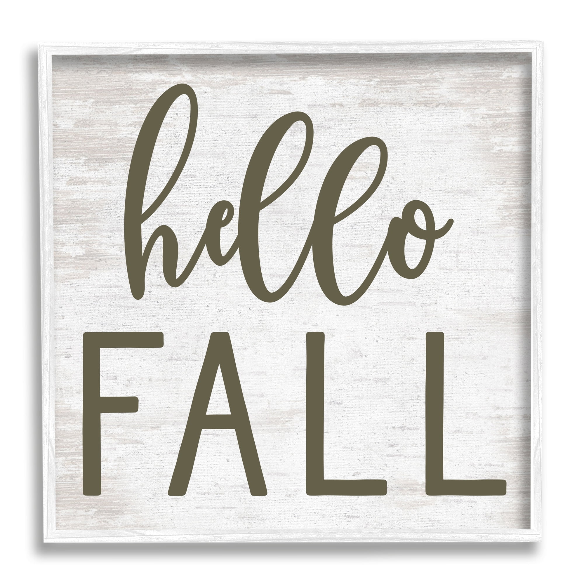 Rustic Hello Fall Typography Seasonal Phrase Sentiment Inspirational Graphic Art Framed Art Print Wall Art
