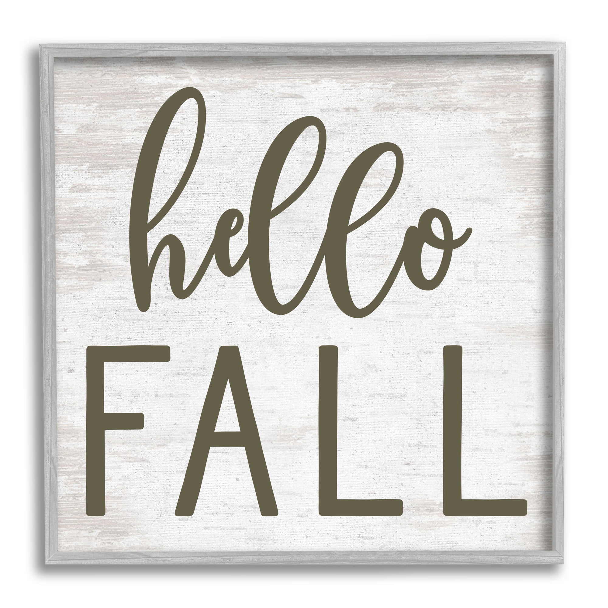 Rustic Hello Fall Typography Seasonal Phrase Sentiment Inspirational Graphic Art Framed Art Print Wall Art