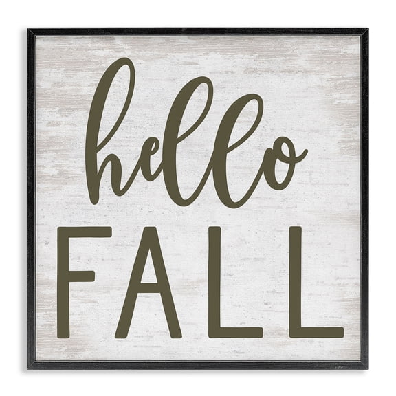 Stupell Industries Farmhouse Rustic Hello Fall Typography Seasonal Phrase Sentiment Black Framed Giclee Art, 12 x 12, by Lettered and Lined