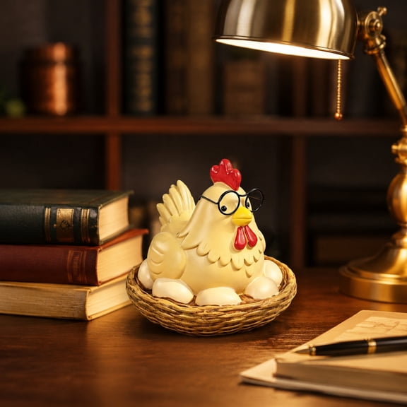 Rustic Hen on Nest Statue, Eyeglass Holder Chicken Rooster Decor, Farmhouse Yard Decor Gift for Tabletop, Functional Country Chicken Decor, Whimsical Glasses Rest for Garden Statue, C