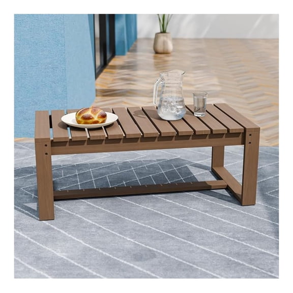 Rustic Hideaway Natural Cedar Wood Patio Table, Outdoor Real Wood Rectangle Coffee Table, Modern Slatted for Patio Porch Garden Balcony, Brownish