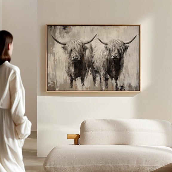 Rustic Highland Cattle Art - Neutral Farmhouse Wall Decor For Living Room, Bedroom, Or Kitchen - Modern Country Charm Wall Art, Modern Wall Decor, 8x12 UNFRAMED