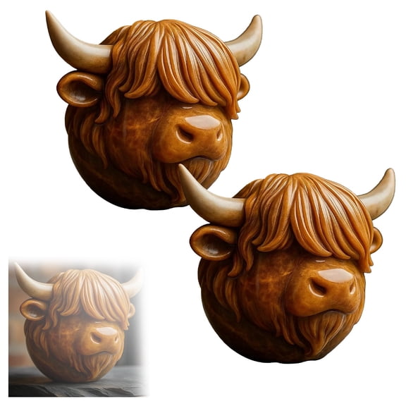 Rustic Highland Cow Statue 3.94 Inch, Highland Cow Resin Figurine 3.94 Inch, Mini Scottish Cattle Statue with Realistic Hair, Rustic Country Style Home Decoration, Farmhouse Desktop Ornament