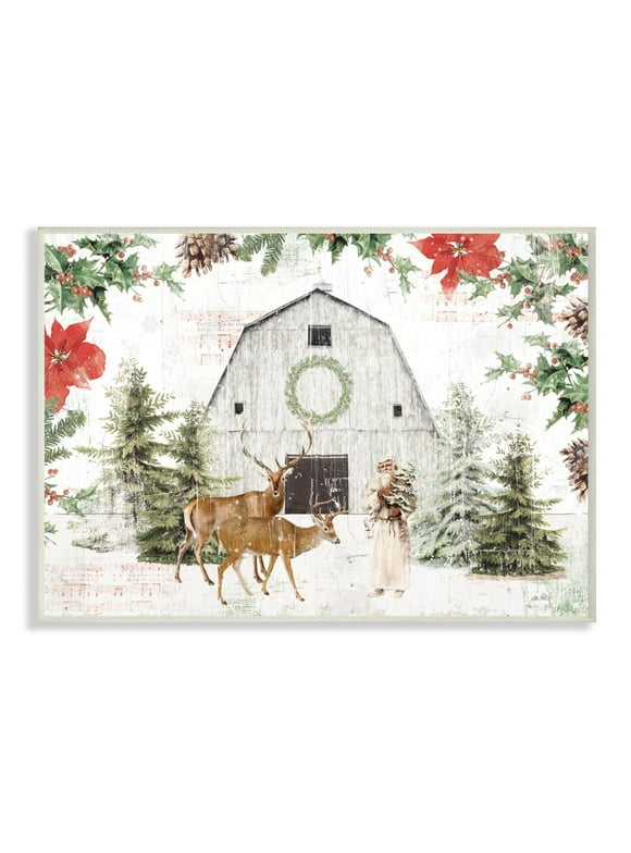 Rustic Holiday Barn Animals Seasonal Christmas Winter 15 in x 10 in Framed Painting Art Prints, by Stupell Home Décor
