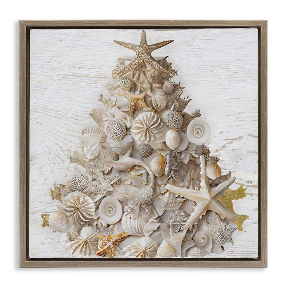 Stupell Industries Rustic Holiday Seashell Tree Brown Framed Floater Canvas Wall Art, design by Sasha, 18 x 18