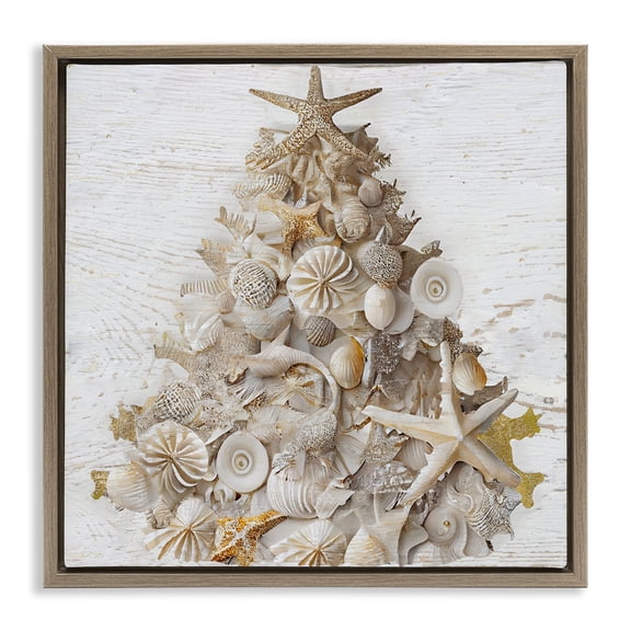 Stupell Industries Rustic Holiday Seashell Tree Brown Framed Floater Canvas Wall Art, design by Sasha, 25 x 25