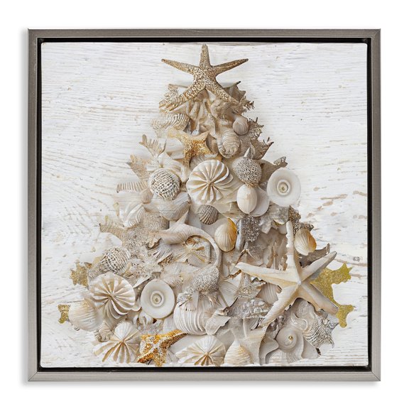 Stupell Industries Rustic Holiday Seashell Tree Gray Framed Floater Canvas Wall Art, design by Sasha, 18 x 18