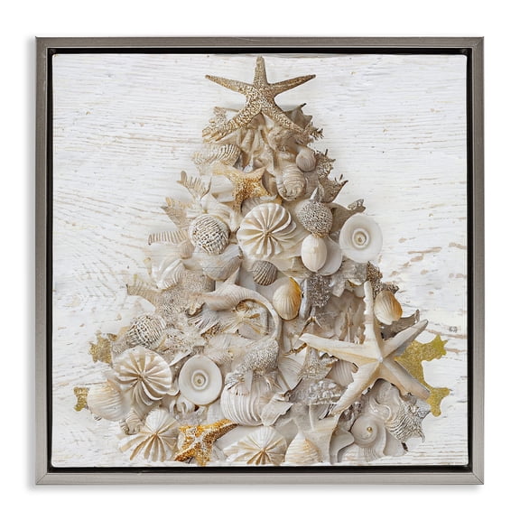 Stupell Industries Rustic Holiday Seashell Tree Gray Framed Floater Canvas Wall Art, design by Sasha, 25 x 25