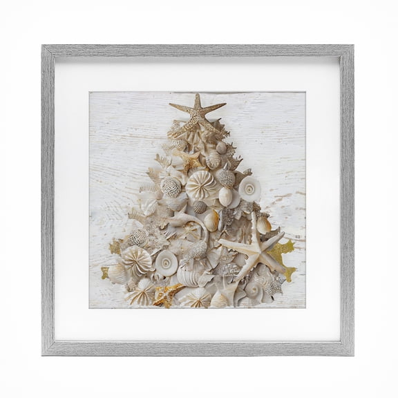 Stupell Industries Rustic Holiday Seashell Tree Gray Framed Print Under Glass, design by Sasha, 16 x 16