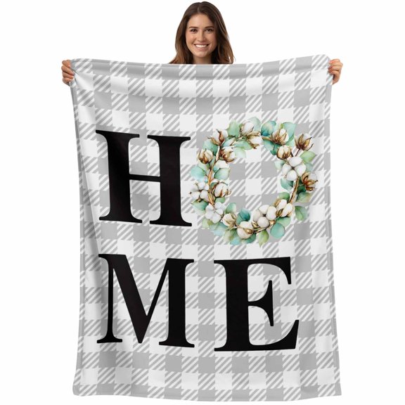 Rustic Home Blanket Soft Cozy Warm Throw Blanket for Couch, Plush Fuzzy Flannel Fleece Blankets for Sofa, Eucalyptus Leaves Farmhouse Wreath Plaid Bed Blankets Lightweight Gifts for Women, 40"x50"