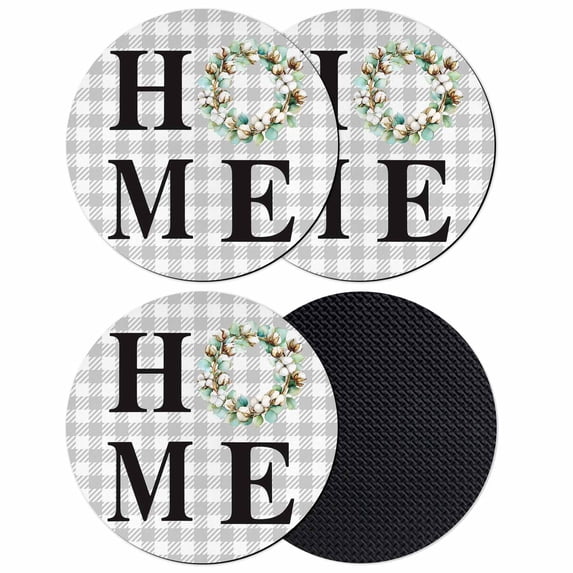 Rustic Home Coasters Set of 4, Absorbent Coasters for Drinks, Eucalyptus Leaves Farmhouse Wreath Plaid Coaster for Desk Coffee Table Protection, Home Decor House Warming Gifts 4"