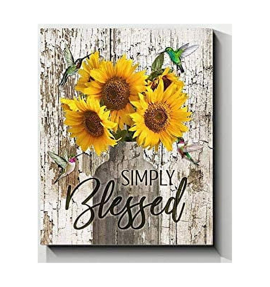 Rustic Home Decor Canvas Prints Sunflower Hummingbird Farmhouse Decor Picture for Living Room