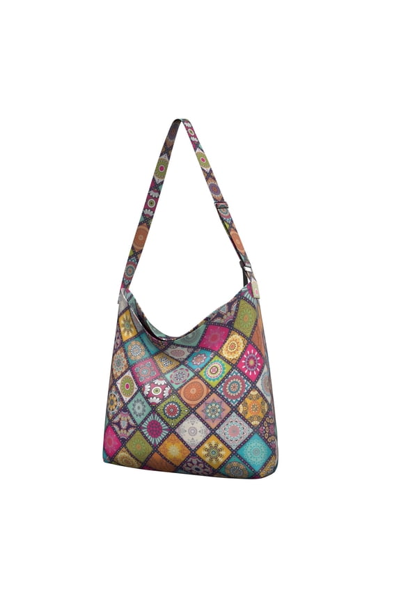 Rustic Home Decor Crossbody Shoulder Bag - Abstract Geometric Sling Tote, Multi-Pocket Spacious Casual Handbag