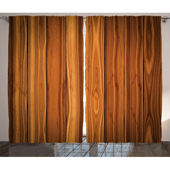 Ambesonne Rustic Curtains 2 Panel Set, Wooden Planks Image, 108" x 84", Pale Caramel and Orange