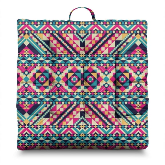 Rustic Home Decor Floor Pillow 22x22 Inch Boho Meditation Cushion, Geometric Print, Plush & Portable for Yoga & Fireplace Seating