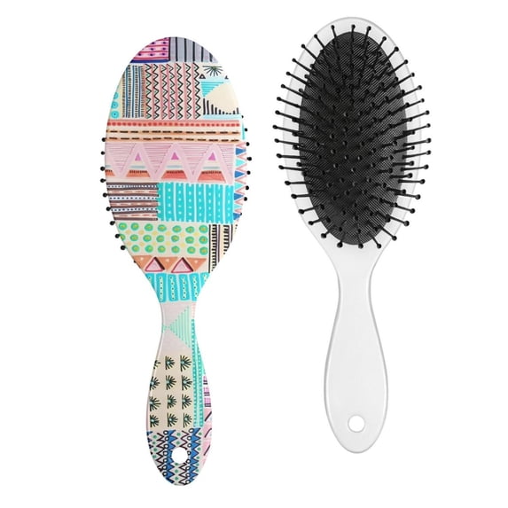 Rustic Home Decor Hair Brush, Minimalist Tribal Detangling Comb with Waves & Stripes Design, Artistic Bohemian Paddle Brush for Daily Use