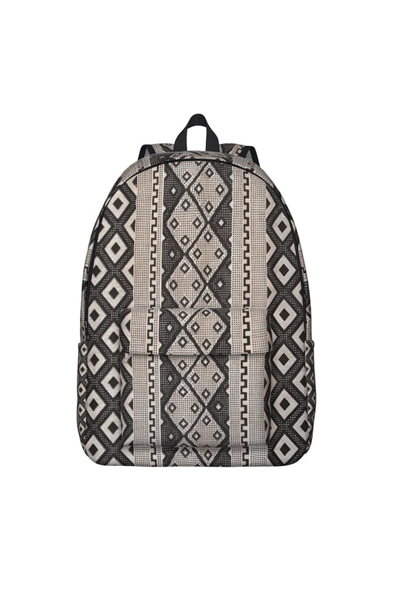 Rustic Home Decor Inspired Backpack – Geometric Vintage Canvas Bookbag for Women, Featuring Boho, Tribal, and Natural Artistic Patterns