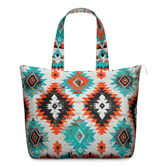 Rustic Home Decor Inspired Weekender Bag, Zippered Travel Tote with Lightweight Design & Multiple Pockets, Tribal Patterns for Women