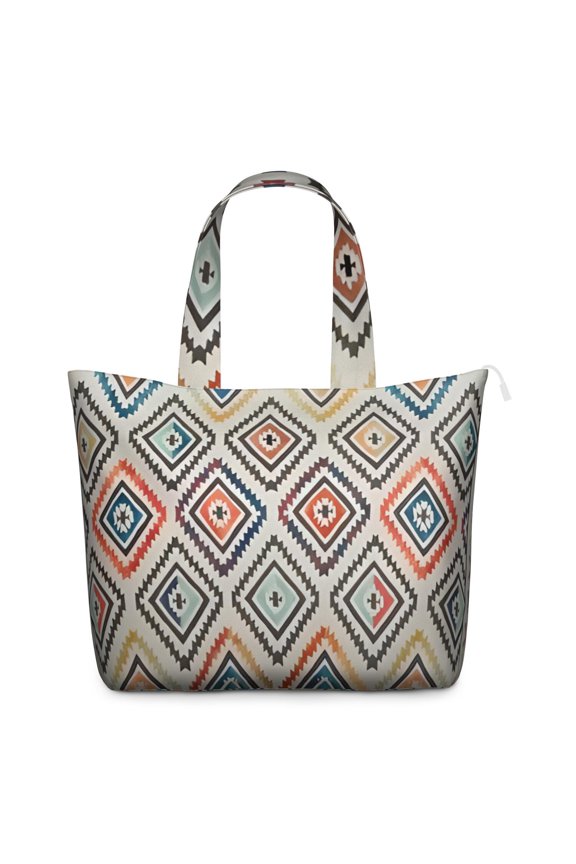 Rustic Home Decor Inspired Zipper Tote, Lightweight Weekender Bag with Interior Pockets, Tribal Patterns for Moms