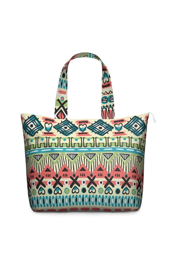 Rustic Home Decor Inspired Zipper Tote, Lightweight Weekender Bag with Interior Pockets, Tribal Patterns for Moms