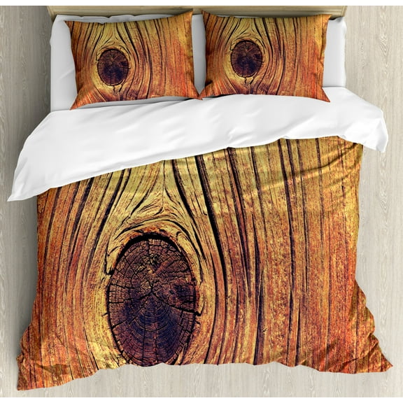 Rustic Home Decor King Size Duvet Cover Set, Lİfe Tree Concept with Divided Core Macro Circles Habitat Natural Wonder Photo, Decorative 3 Piece Bedding Set with 2 Pillow Shams, Brown, by Ambesonne