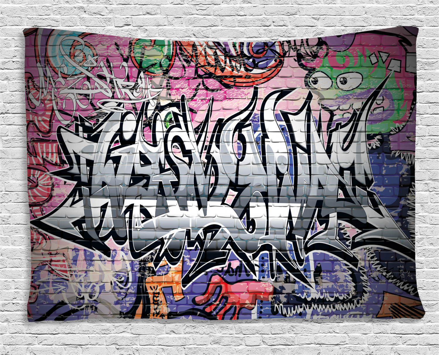 Rustic Graffiti Rustic Home Decor Tapestry, Graffiti Grunge Art Wall Several Creepy ...