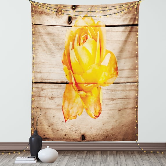 Rustic Home Decor Tapestry, Rose Flower with Petals Floral Beauty Fragrance Elegance Romance Theme, Wall Hanging for Bedroom Living Room Dorm Decor, 40W X 60L Inches, Orange Yellow, by Ambesonne