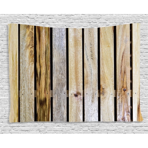 Rustic Home Decor Tapestry, Vintage Timber Fence of Country Rough Rural House Village Mother Earth Print, Wall Hanging for Bedroom Living Room Dorm Decor, 60W X 40L Inches, Brown, by Ambesonne
