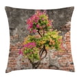 thumbnail image 1 of Rustic Home Decor Throw Pillow Cushion Cover, Fresh Little Tree with Fuchsia Flowers in front of Cracked Wall Hope Theme, Decorative Square Accent Pillow Case, 24 X 24 Inches, Multi, by Ambesonne, 1 of 2