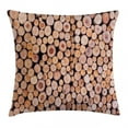 thumbnail image 1 of Rustic Home Decor Throw Pillow Cushion Cover, Mass of Wood Log Forest Tree Industry Group of Cut Lumber Circle Stack Image, Decorative Square Accent Pillow Case, 24 X 24 Inches, Cream, by Ambesonne, 1 of 2