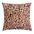 thumbnail image 1 of Rustic Home Decor Throw Pillow Cushion Cover, Mass of Wood Log Forest Tree Industry Group of Cut Lumber Circle Stack Image, Decorative Square Accent Pillow Case, 18 X 18 Inches, Cream, by Ambesonne, 1 of 2