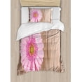 thumbnail image 1 of Rustic Home Decor Twin Size Duvet Cover Set, One Large Gerbera Daisy on Oak Back Dramatic South American Exotic Photo, Decorative 2 Piece Bedding Set with 1 Pillow Sham, Pink Brown, by Ambesonne, 1 of 3